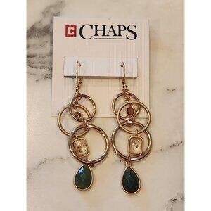 Chaps Gold-Tone Multi-Ring Drop Earrings With Green Accents